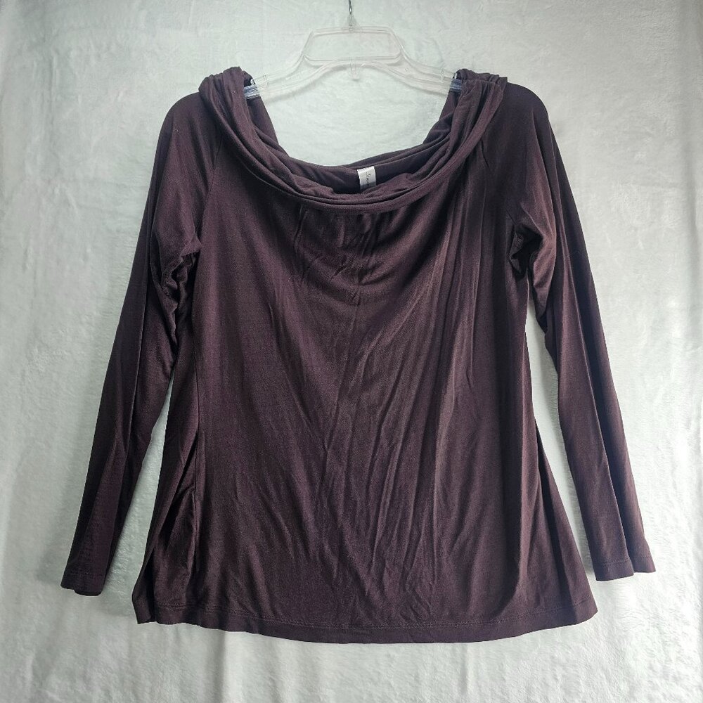 Ilusion Chocolate Brown Top Women Pullover Off Shoulder Size M Long Sleeve Solid